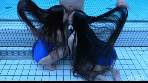 『ウォーターハーレム学園　髪フェチ同窓会　ゆりあ＆みつあみ　前編』★二人のスーパーロングヘア部員が屋外プールで再会！髪フェチ男性部員を骨抜きにするウェット髪フェチプレイの世界5